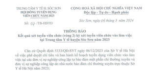 Thông báo: Kết quả xét tuyển viên chức kỳ xét tuyển viên chức vào làm việc tại Trung tâm Y tế Sóc Sơn 